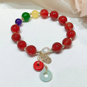 Green Jade&Chalcedony Beaded Bracelet Ethnic Lucky Couple Bracelets