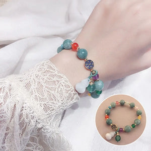 Green Gourd Ethnic Lucky Couple Bracelet Natural Jade&Chalcedony Beads