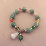 Green Gourd Ethnic Lucky Couple Bracelet Natural Jade&Chalcedony Beads
