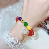 Green Gourd Ethnic Lucky Couple Bracelet Natural Jade&Chalcedony Beads
