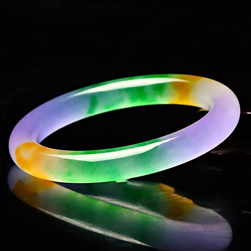 Natural Jade Colorful Jade Bracelet Ladies Round Fulushou Bracelet
