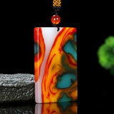 Natural Jade Colorful Jade Peace Card Pendant Sweater Chain Pendant