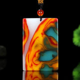 Natural Jade Colorful Jade Peace Card Pendant for Men and Women