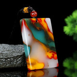 Natural Jade Colorful Jade Peace Card Pendant for Men and Women