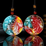Natural Jade Round Dragon Pendant for Men and Women