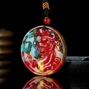 Natural Jade Round Dragon Pendant for Men and Women