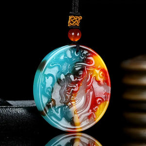 Natural Jade Round Dragon Pendant for Men and Women