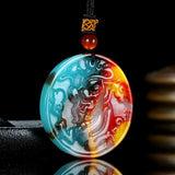 Natural Jade Round Dragon Pendant for Men and Women