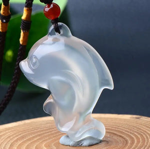 Jade Dolphin Pendant Necklace Lucky Amulet Necklace
