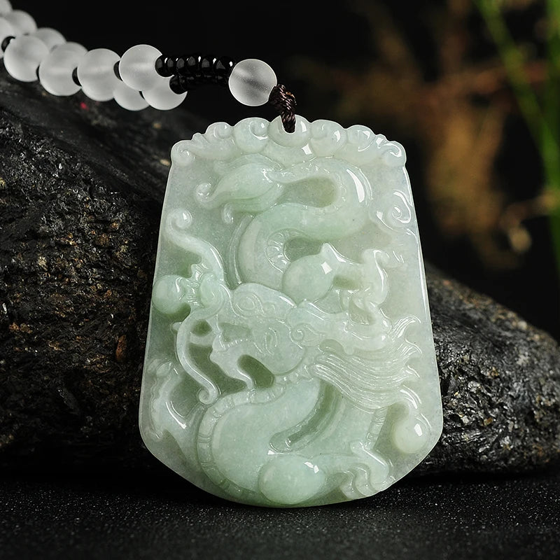Natural Jade Dragon Pendant Necklace Charm Gemstone Jewelry