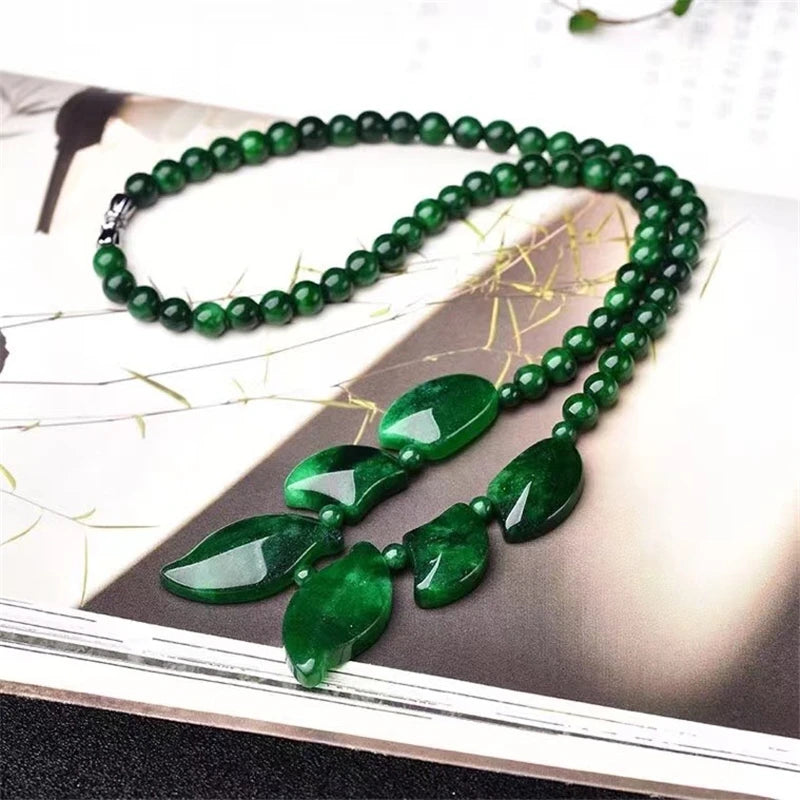 Natural Jade Dry Green Necklace Hand String Polished Green Necklace