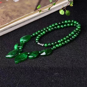 Natural Jade Dry Green Necklace Hand String Polished Green Necklace