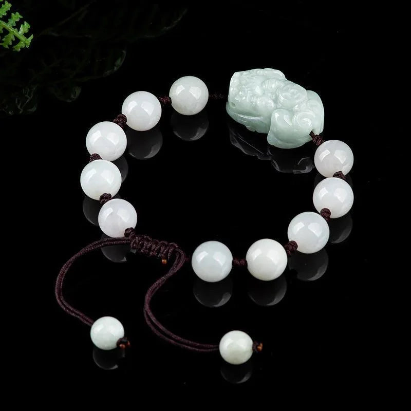 Natural Jade Emerald 10mm Beads Pixiu Bracelet Adjustable Bangle
