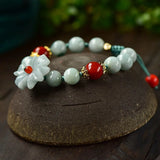 Natural Jade Emerald Flower 10mm Beads Bracelet Bangle