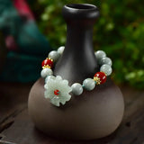 Natural Jade Emerald Flower 10mm Beads Bracelet Bangle