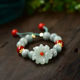 Natural Jade Emerald Flower 10mm Beads Bracelet Bangle