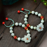 Natural Jade Emerald Flower 10mm Beads Bracelet Bangle