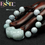 Jade Emerald Flower 10mm Beads Pixiu Bracelet Adjustable Bangle