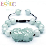 Jade Emerald Flower 10mm Beads Pixiu Bracelet Adjustable Bangle