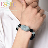 Jade Emerald Flower 10mm Beads Pixiu Bracelet Adjustable Bangle