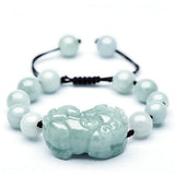 Jade Emerald Flower 10mm Beads Pixiu Bracelet Adjustable Bangle