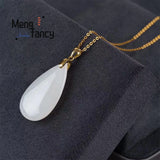 Jade Emerald Luck Water Drop Bead Pendant Necklace 925 Silver