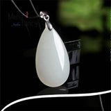 Jade Emerald Luck Water Drop Bead Pendant Necklace 925 Silver