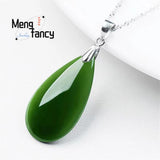 Jade Emerald Luck Water Drop Bead Pendant Necklace 925 Silver