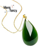 Jade Emerald Luck Water Drop Bead Pendant Necklace 925 Silver