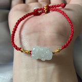 Jade Emerald Pixiu Beads Bracelet Adjustable Bangle Hand-Carved Woman Amulet