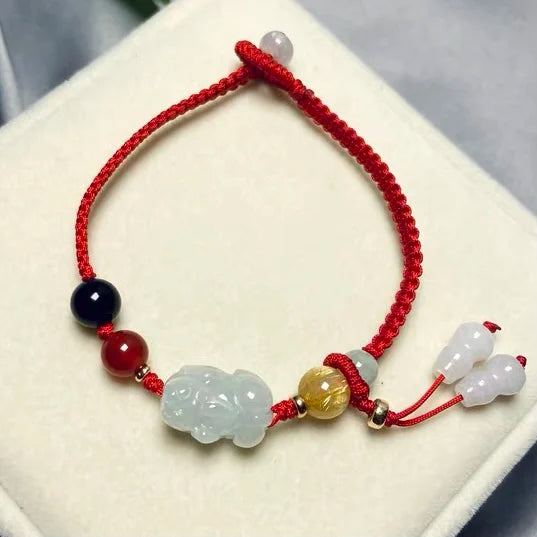 Jade Emerald Pixiu Beads Bracelet Adjustable Bangle