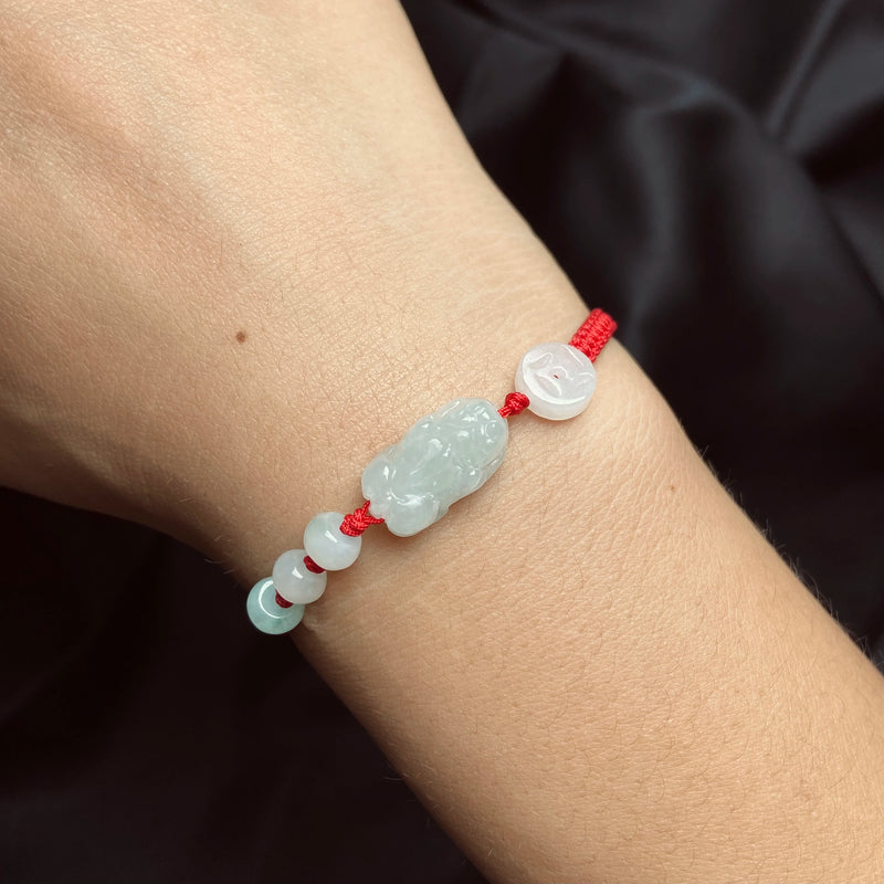 Natural Jade Emerald Pixiu Beads Bracelet Adjustable Bangle