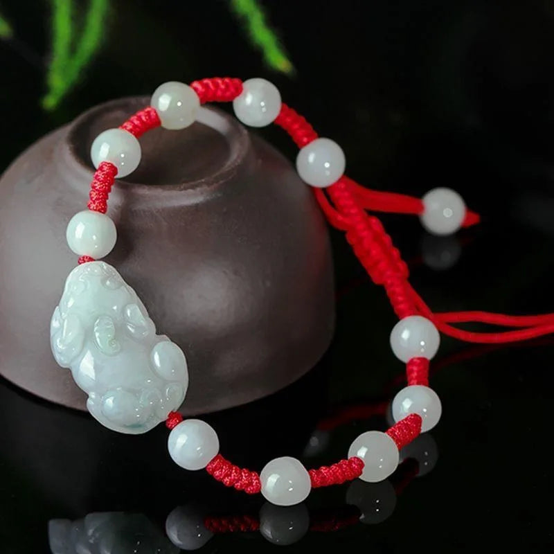 Natural Jade Emerald Pixiu Rose Beads Bracelet Adjustable Bangle