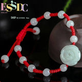 Natural Jade Emerald Pixiu Rose Beads Bracelet Adjustable Bangle
