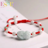 Natural Jade Emerald Pixiu Rose Beads Bracelet Adjustable Bangle