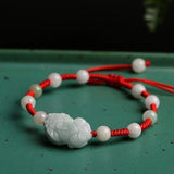 Jade Emerald Pixiu Rose Beads Bracelet Adjustable Bangle Charm