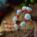 Hand-Carved Natural Jade Emerald Rose Beads Ring Bracelet