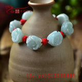 Hand-Carved Natural Jade Emerald Rose Beads Ring Bracelet