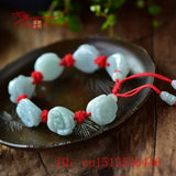 Hand-Carved Natural Jade Emerald Rose Beads Ring Bracelet