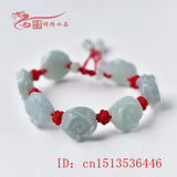 Hand-Carved Natural Jade Emerald Rose Beads Ring Bracelet