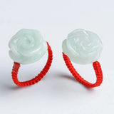 Hand-Carved Natural Jade Emerald Rose Beads Ring Bracelet