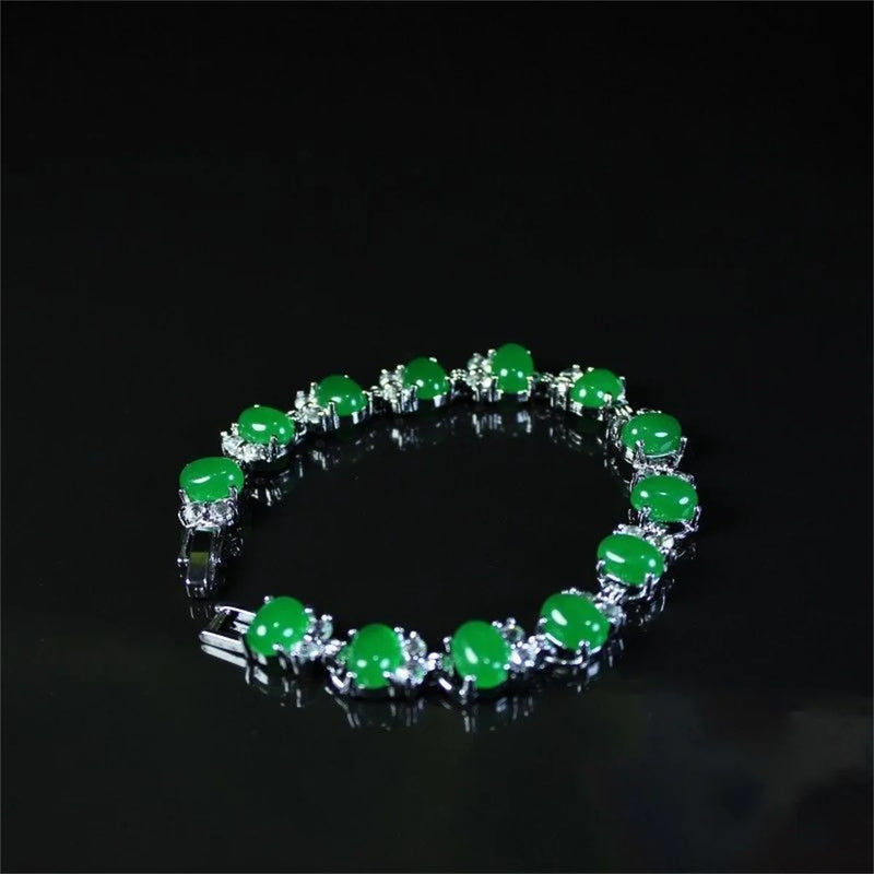Natural Jade Ice Green Bracelet Men Women Couples Charm Gift Retro