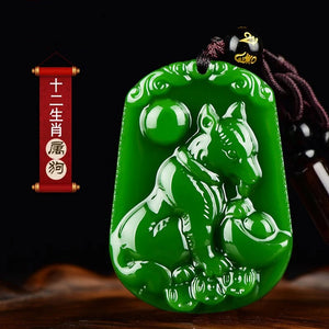 Jade Green Zodiac Dog Pendant Hand-carved Boutique Jewelry