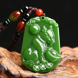 Jade Green Zodiac Dog Pendant Hand-carved Boutique Jewelry
