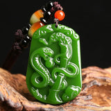 Hand-carved Zodiac Snake Jade Pendant Green Jade Necklace