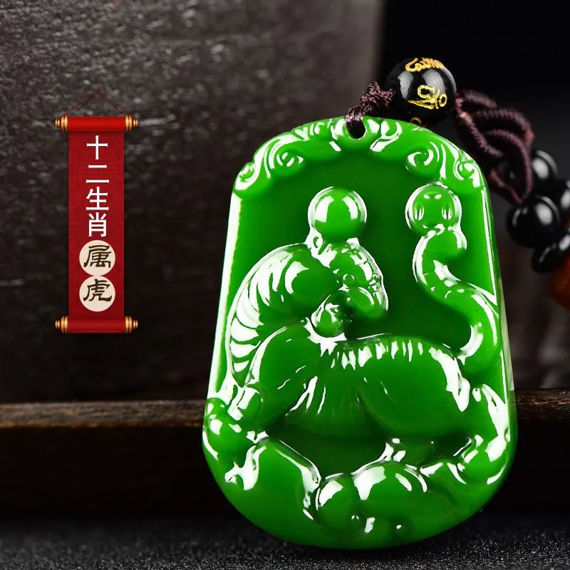 Green Jade Zodiac Tiger Pendant Boutique Jewelry Men Women Gift