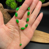 Natural Jadeite Egg-shaped Cuff Bracelet Blessing Taseel Fancy Beaded Dark