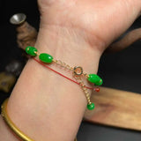 Natural Jadeite Egg-shaped Cuff Bracelet Blessing Taseel Fancy Beaded Dark