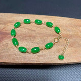 Natural Jadeite Egg-shaped Cuff Bracelet Blessing Taseel Fancy Beaded Dark