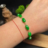 Natural Jadeite Egg-shaped Cuff Bracelet Blessing Taseel Fancy Beaded Dark